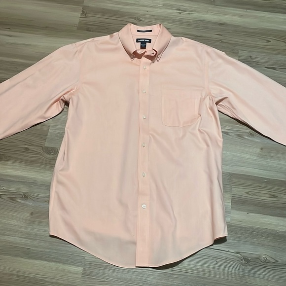 Lands’ End No Iron Supima Pinpoint Button down Dress Shirt 15 1 /2 - 34 Peach - Picture 2 of 11
